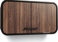 **Technische titel in het Nederlands: Moderne wandkast met houten afwerking en zwarte accenten**